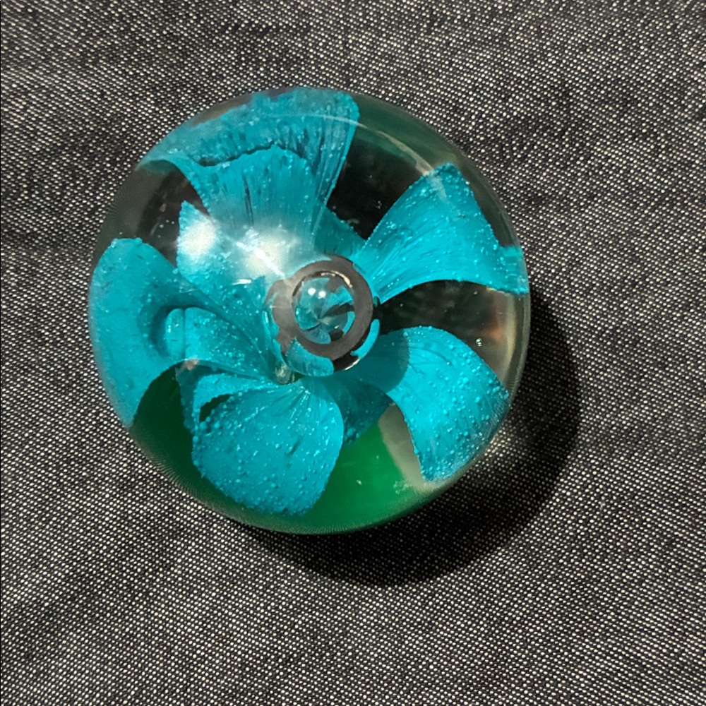 Turquoise Floral Glass Paperweight